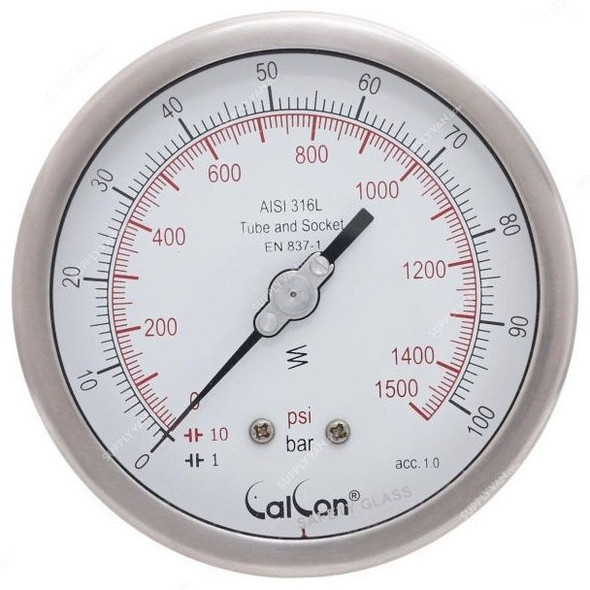 Calcon Pressure Gauge, CC18D, 100MM, 1/2 Inch, NPT, 0-100 Bar