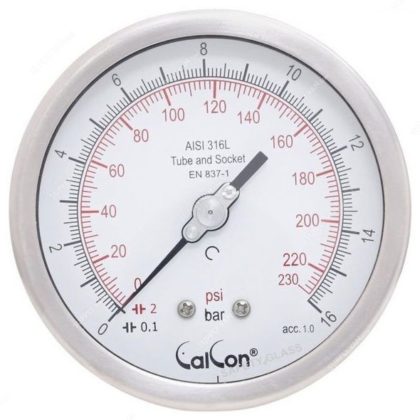 Calcon Pressure Gauge, CC18D, 100MM, 1/2 Inch, NPT, 0-16 Bar