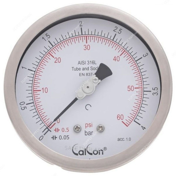 Calcon Pressure Gauge, CC18D, 100MM, 1/2 Inch, NPT, 0-4 Bar