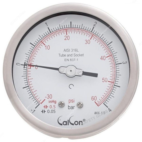 Calcon Pressure Gauge, CC18D, 100MM, 1/2 Inch, NPT, -1-4 Bar