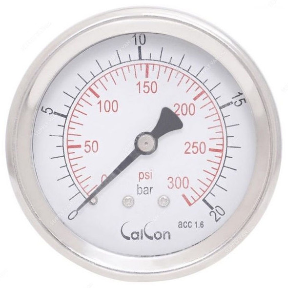 Calcon Pressure Gauge, CC18D, 63MM, 1/4 Inch, NPT, 0-20 Bar