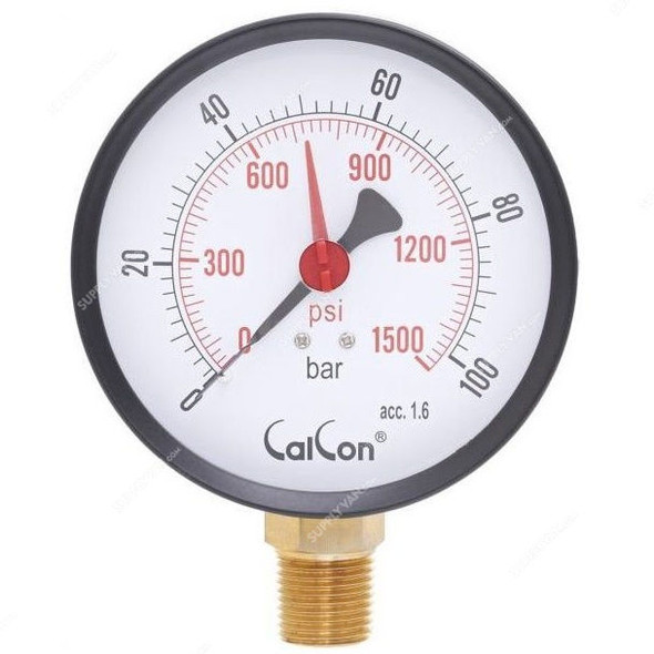 Calcon Pressure Gauge, CC2A, 100MM, 1/2 Inch, NPT, 0-100 Bar