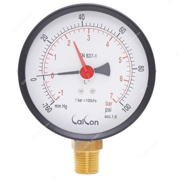 Calcon Pressure Gauge, CC2A, 100MM, 1/2 Inch, NPT, -1-7 Bar