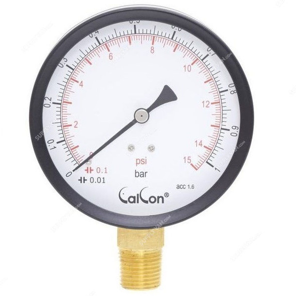 Calcon Pressure Gauge, CC2A, 100MM, 1/2 Inch, NPT, 0-1 Bar