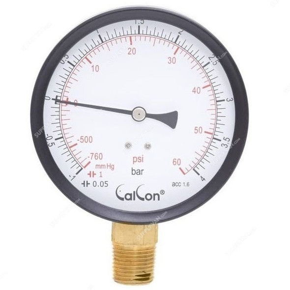 Calcon Pressure Gauge, CC2A, 100MM, 1/2 Inch, NPT, -1-4 Bar