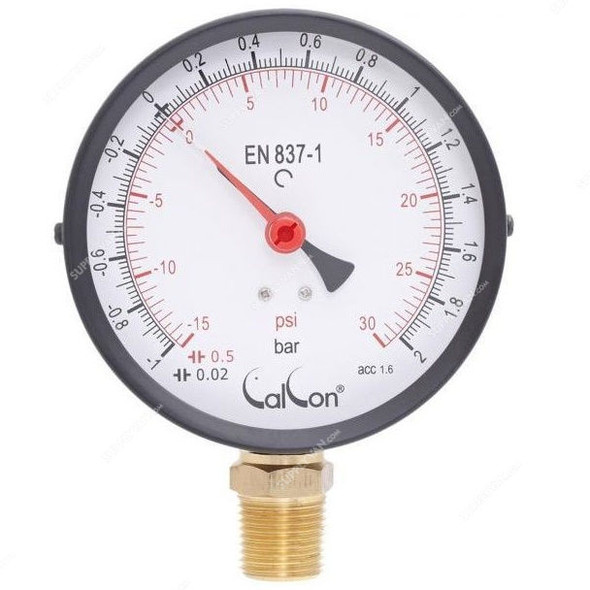 Calcon Pressure Gauge, CC2A, 100MM, 1/2 Inch, NPT, -1-2 Bar