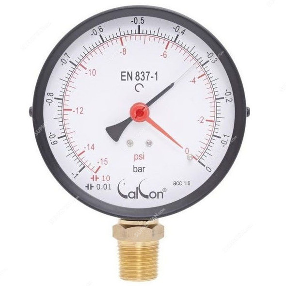 Calcon Pressure Gauge, CC2A, 100MM, 1/2 Inch, NPT, -1-0 Bar