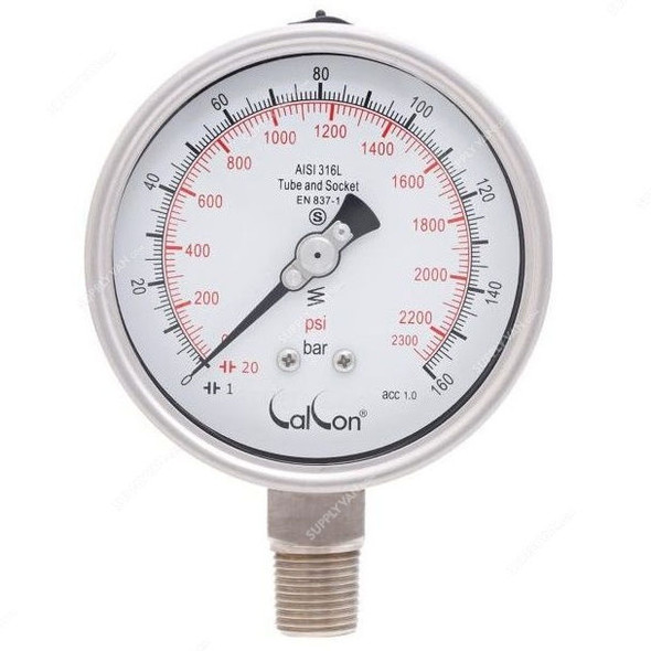 Calcon Pressure Gauge, CC20A, 100MM, 1/2 Inch, NPT, 0-160 Bar