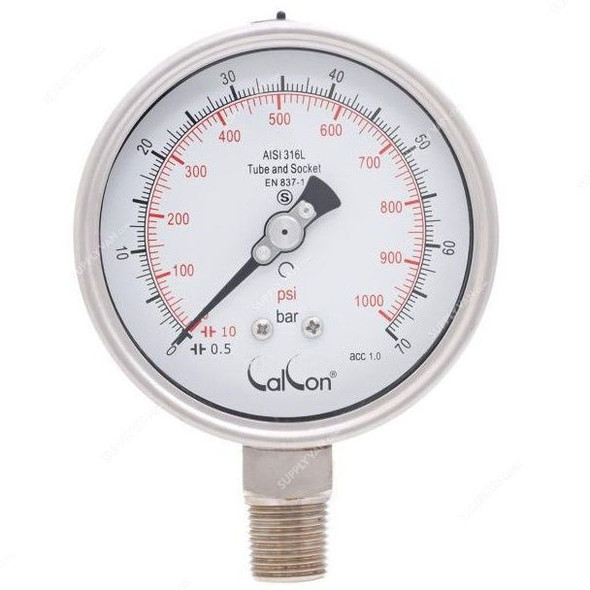 Calcon Pressure Gauge, CC20A, 100MM, 1/2 Inch, NPT, 0-70 Bar