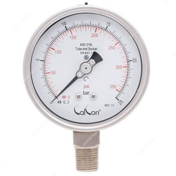 Calcon Pressure Gauge, CC20A, 100MM, 1/2 Inch, NPT, 0-25 Bar