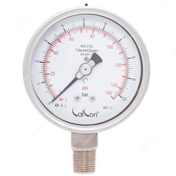 Calcon Pressure Gauge, CC20A, 100MM, 1/2 Inch, NPT, 0-10 Bar