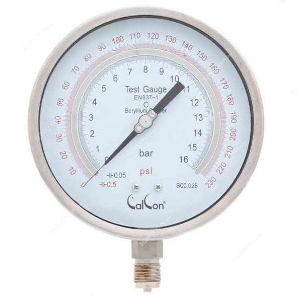 Calcon Test Pressure Gauge, CC18TA, 160MM, 1/2 Inch, NPT, 0-16 Bar