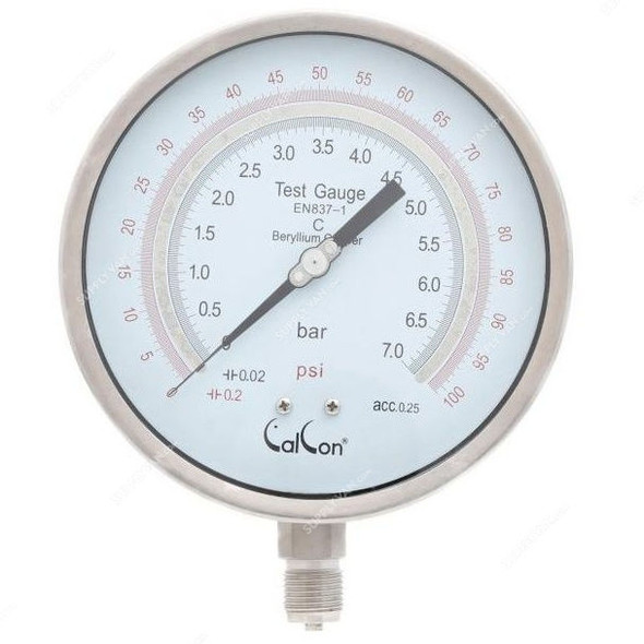 Calcon Test Pressure Gauge, CC18TA, 160MM, 1/2 Inch, NPT, 0-7 Bar
