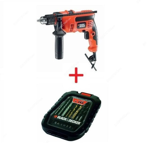 Black and Decker Percussion Hammer Drill w/ Drilling and Screwdriving Set, CD714RE-AE+A7186, 710W