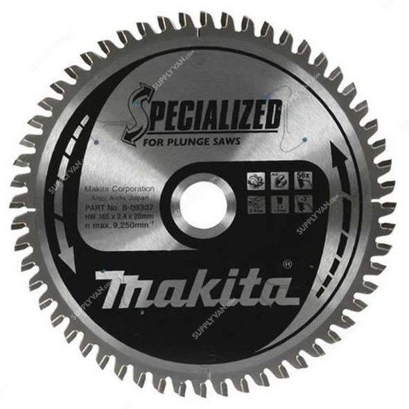 Makita Plunge Cut Circular Saw Blade, B-09307, 165x20MM, 56 Teeth