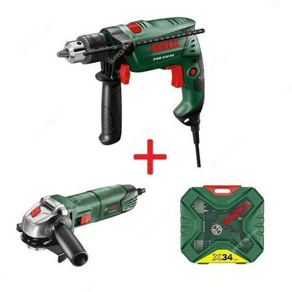 Bosch Impact Drill PSB-530-RE w/ Angle Grinder PWS-700-115 and X34 X-Line Set