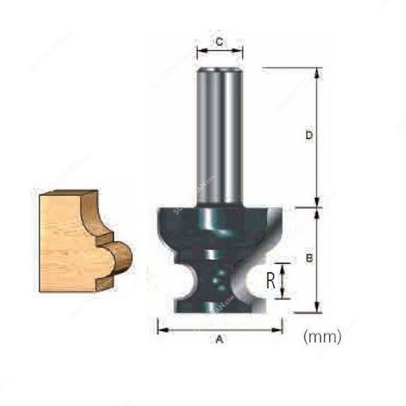 Makita Cove and Bead Router Bit, D-13116, 28.6x22.2MM