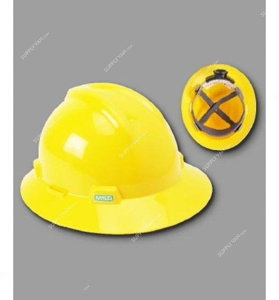 MSA Safety Helmet, Full Brim, VGuard, Polypropylene, Yellow