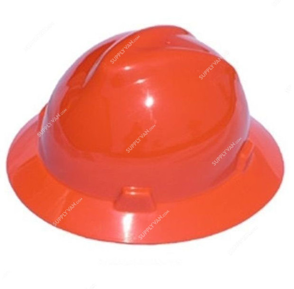 MSA Safety Helmet, Full Brim, VGuard, Polypropylene, Orange