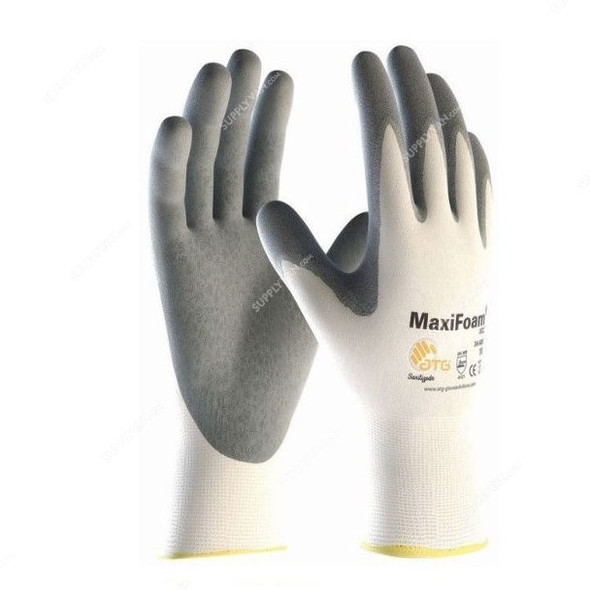 ATG Safety Gloves, 34-600, MaxiFoam, L, White and Grey