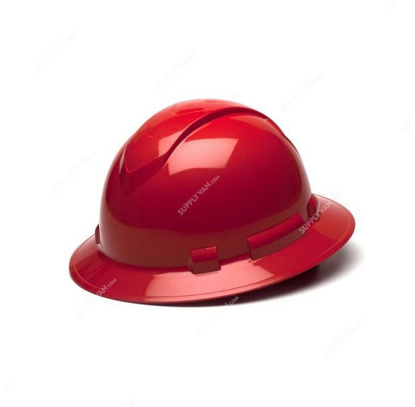 Pyramex Safety Helmet, HP54120, Full Brim, Red