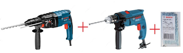 Bosch Rotary Hammer W/ Impact Drill And 10PCS Masonry Bits, GBH2-24DF+GSB1300