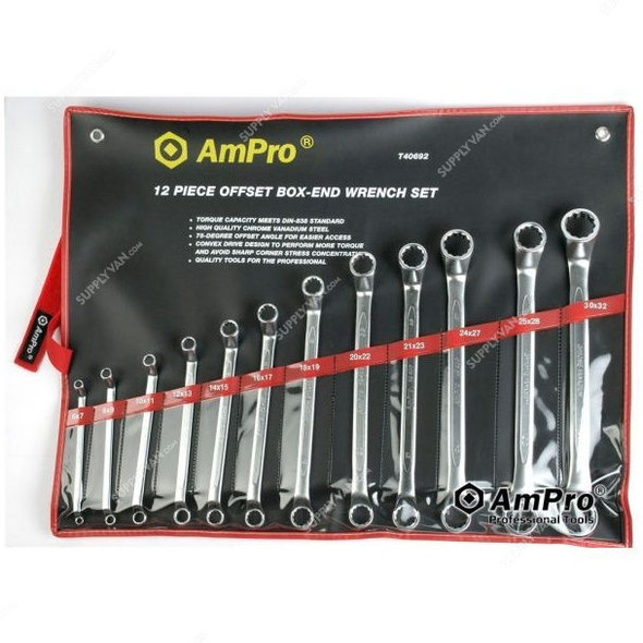 Ampro Ring Spanner Set, T-40692, 12PCS