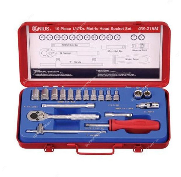 Genius Metric Hand Socket Set, GS-219M, 19PCS