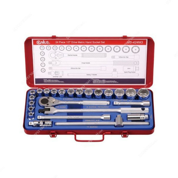 Genius Metric Hand Socket Set, GS-424M3, 24PCS