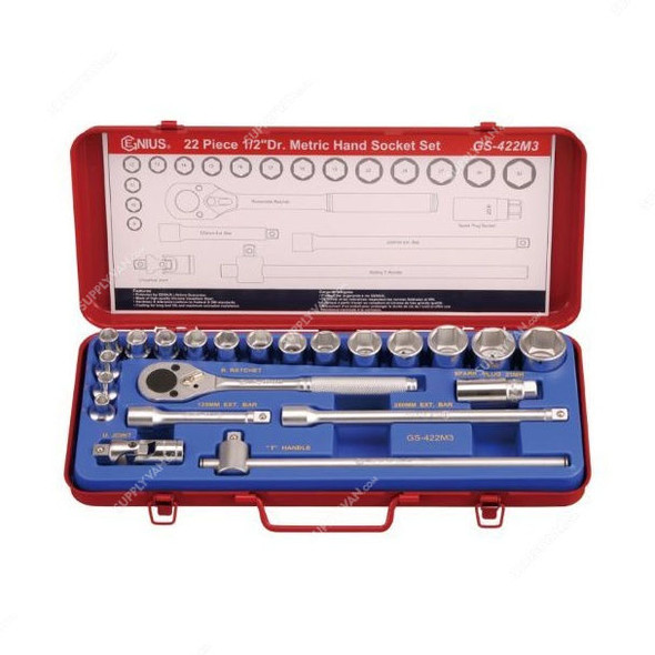 Genius Metric Hand Socket Set, GS-422M3, 22PCS