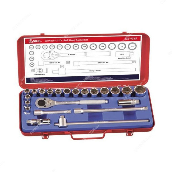 Genius SAE Hand Socket Set, GS-422S, 22PCS