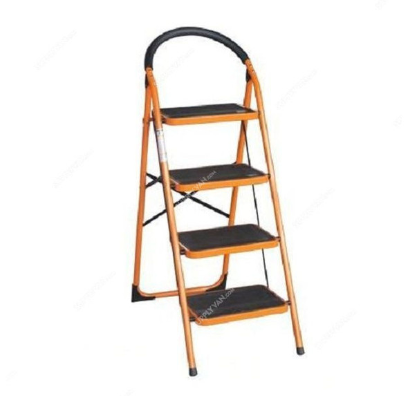 Robustline Step Ladder, 4 Steps, Steel, Orange
