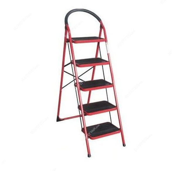Robustline Step Ladder, 5 Steps, Steel, Red