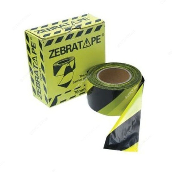 Road Warning Barricade Tape, TS-WT-0196, Zebra Tape, Black and Yellow, 250 Mtrs