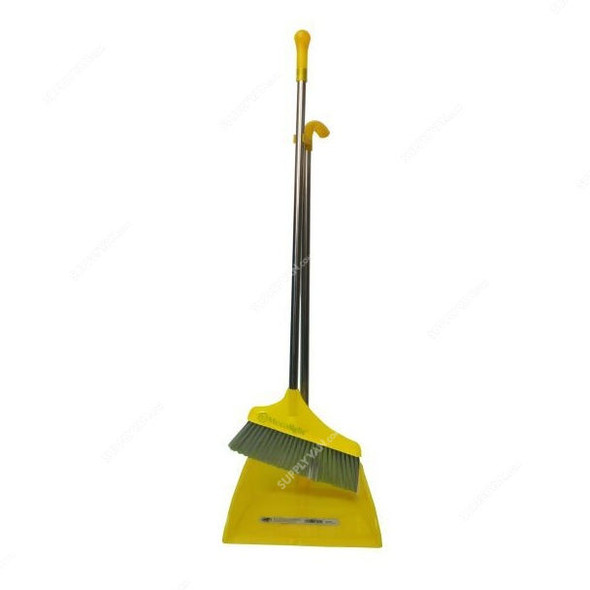 Moonlight Long Handle Dust Pan With Broom, 53405, 72CM, Yellow