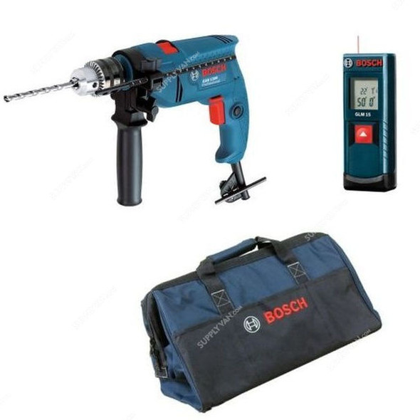 Bosch Impact Drill W/ Laser Measure And Tool Bag, GSB-1300+GLM-15+1619BZ0100, 550W