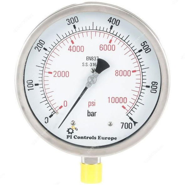 PI Controls Pressure Gauge, PG-150-R700-WF-SS, 150MM, 0-700 Bar
