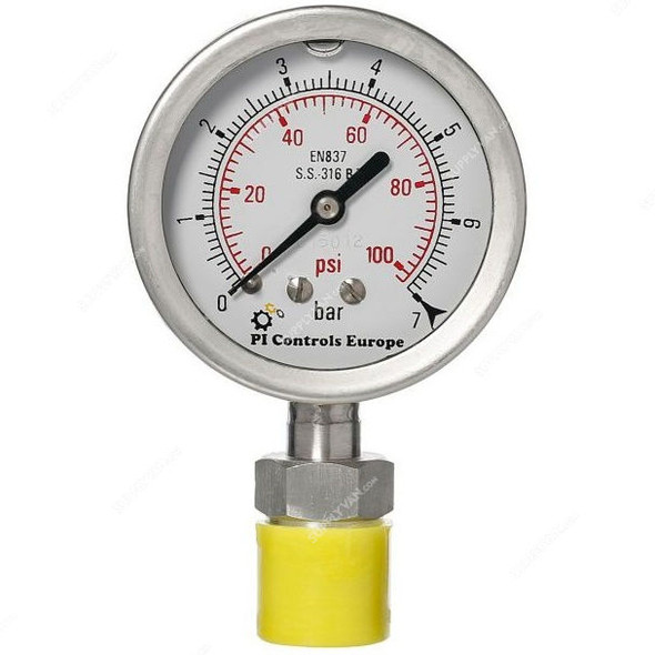 PI Controls Pressure Gauge, PG-63-R7-GF-SS, 63MM, 0-7 Bar
