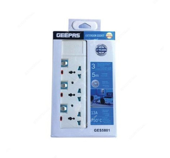 Geepas Extension Socket, GES5801, 3 Gang, 13A