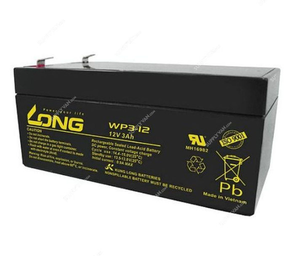Long Rechargeable Sealed Lead Acid Battery, WP3-12, 12V, 3Ah