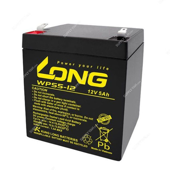 Long Rechargeable Sealed Lead Acid Battery, WPS5-12, 12V, 5Ah