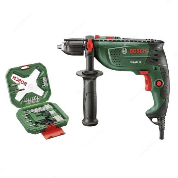 Bosch Impact Hammer Drill With Bit Set, Psb-680-Re-Combo, 680W