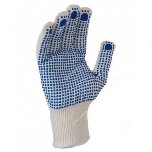 Seamless Single Side Dotted Gloves, MGE, Free Size, Cream, PK12