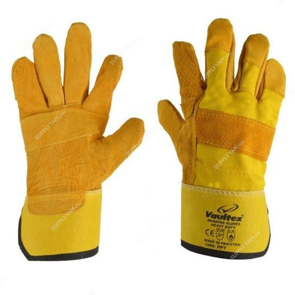 Vaultex Leather Working Gloves, PPY, Free Size, Yellow, PK12