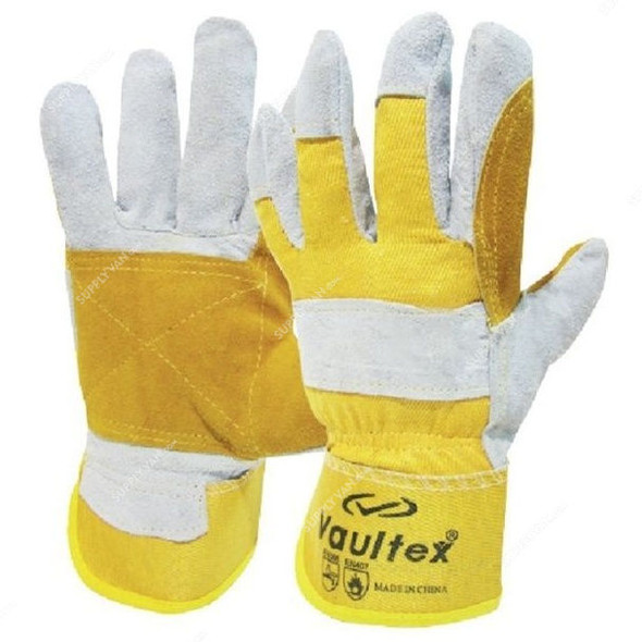 Vaultex Double Palm Leather Gloves, DPY, Free Size, Yellow, PK12