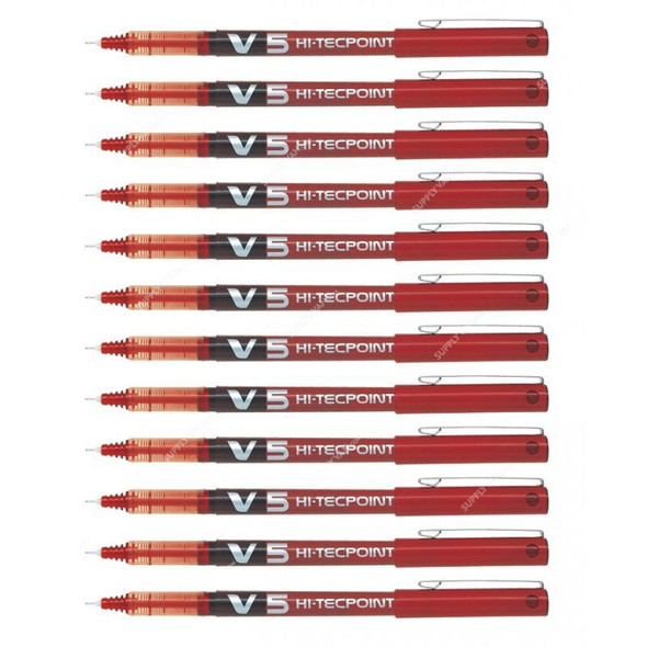 Pilot Rollerball Pen, BX-V5-R, Hi-Tecpoint, 0.5MM, Red, PK12