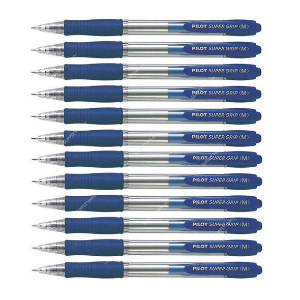 Pilot Retractable Ballpoint Pen, BPGP-10R-F-L, Super Grip, 0.7MM, Blue, PK12