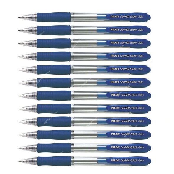 Pilot Retractable Ballpoint Pen, BPGP-10R-M-L, Super Grip, 1MM, Blue, PK12