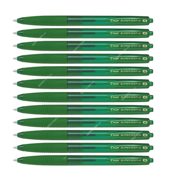 Pilot Retractable Ballpoint Pen, BPGG-8RM-G, Super Grip G, 1MM, Green, PK12