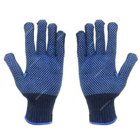 Apex Knitted Double Side Dotted Cotton Gloves, Free Size, Dark Blue